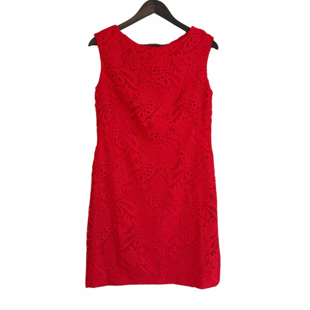Lauren Ralph Lauren red floral lace sheath dress size 10P event party dressy